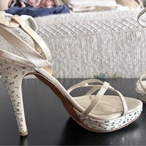 Stuart Weitzman Ivory Crystal-Embellished Strappy High Heel Sandals